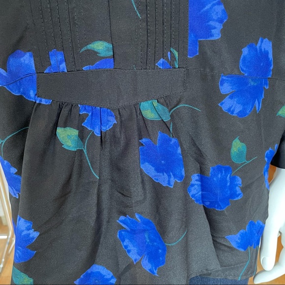 Black Blue Long Sleeve Flower Print Tunic - Small - Picture 5 of 8
